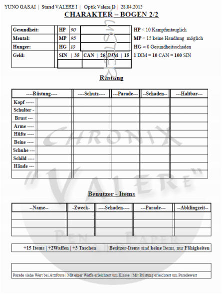 Pen And Paper Charakterbogen Vorlage - 1. Standardbogen : One can of