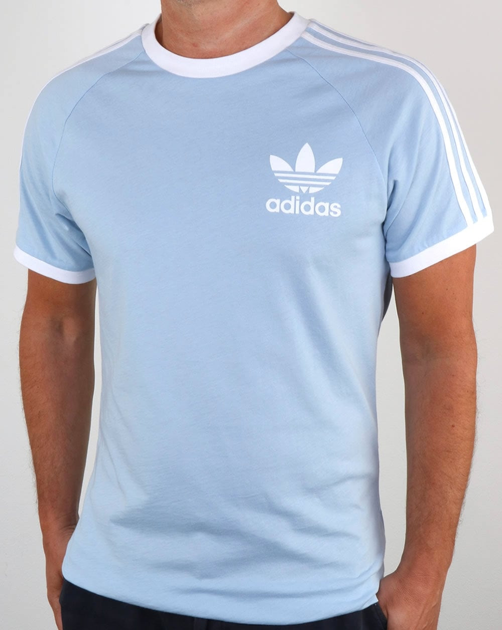 Adidas originals retro 3 stripes t shirt sky blue - Ladies designers ...