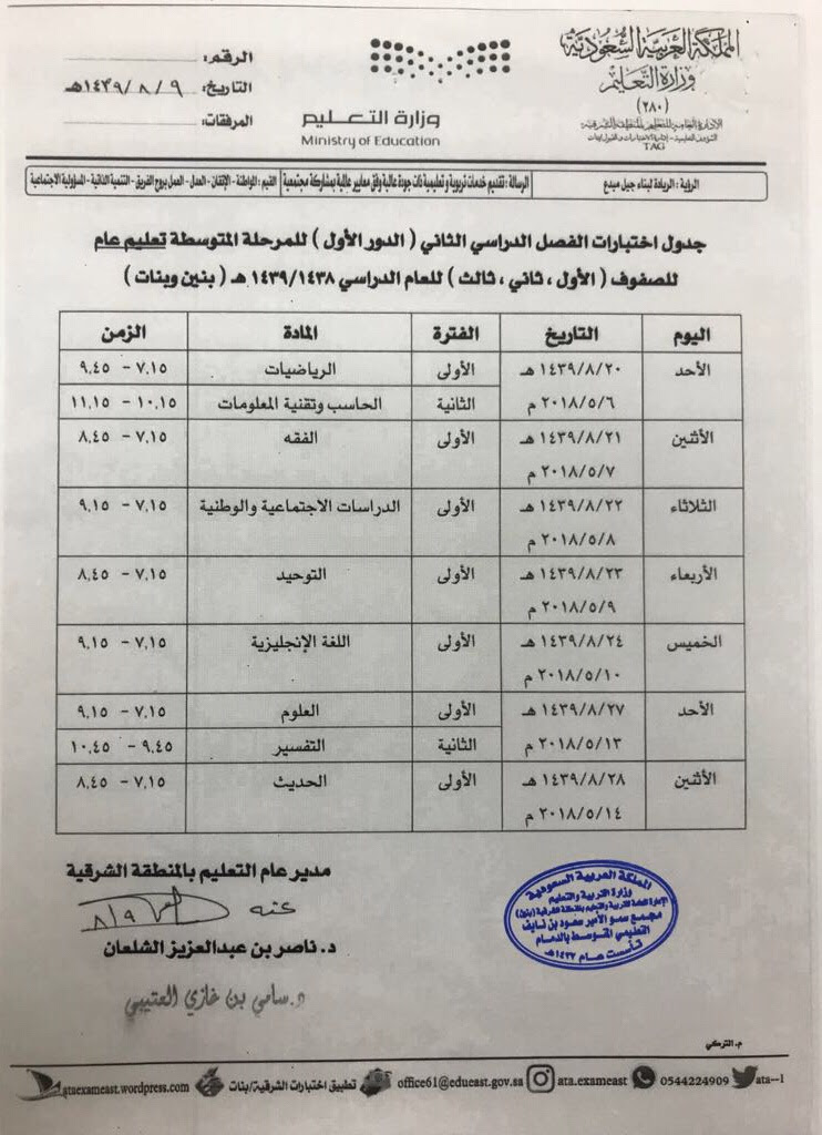 الاختبارات التحريرية للمرحلة الابتدائية 1441