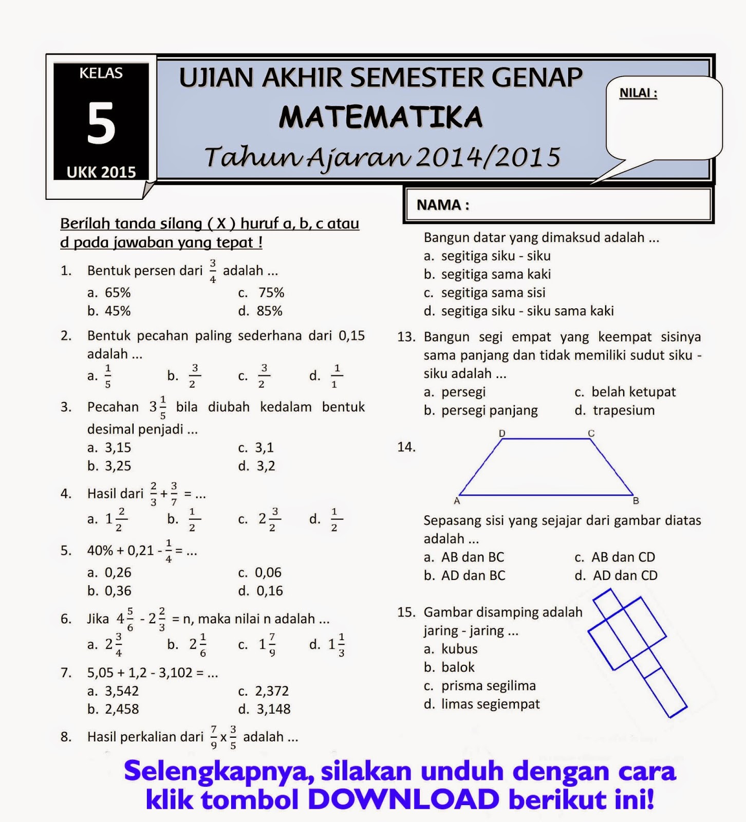 8 1 1 Soal Dan Pembahasan Operasi Hitung Bentuk Aljabar Matematika Ayo Belajar Matematika Smp Kelas 8 Semester 2 Pdf