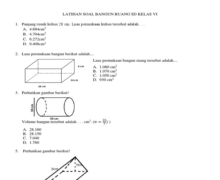 Soal Soal Matematika Kelas 1 Dan 2 Materi Bangun Datar