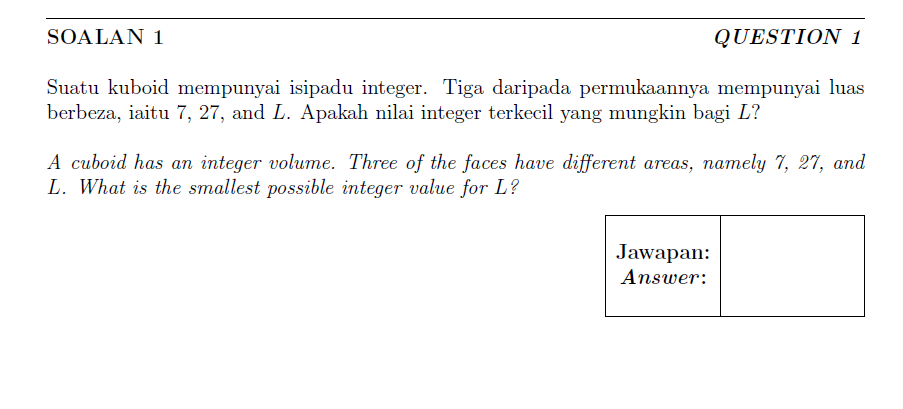 Contoh Soalan Olympiad Matematik Kebangsaan - Gambar Con