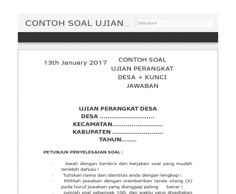 Contoh Soal  Ujian  Perangkat Desa  Dan Kunci Jawaban