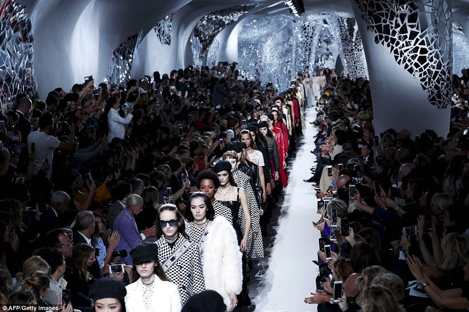 Pins on parade: The models lined the catwalk following the show