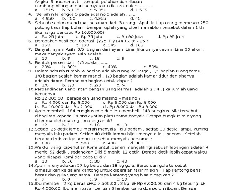 Contoh Soal: Soal Olimpiade Matematika Sd Level 1 Emerald