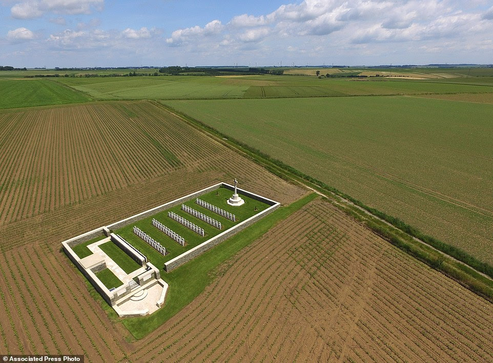 The World War I Munich Trench cemetery in Thiepval is one of many which dot the vast landscape, containing graves of soldiers who fell during the Battle of the Somme