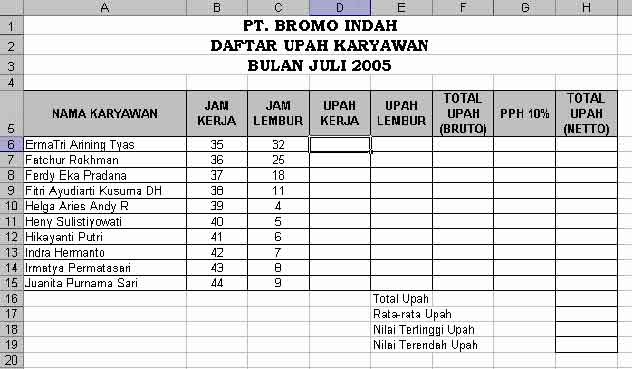 Soal praktek excel dan jawabannya