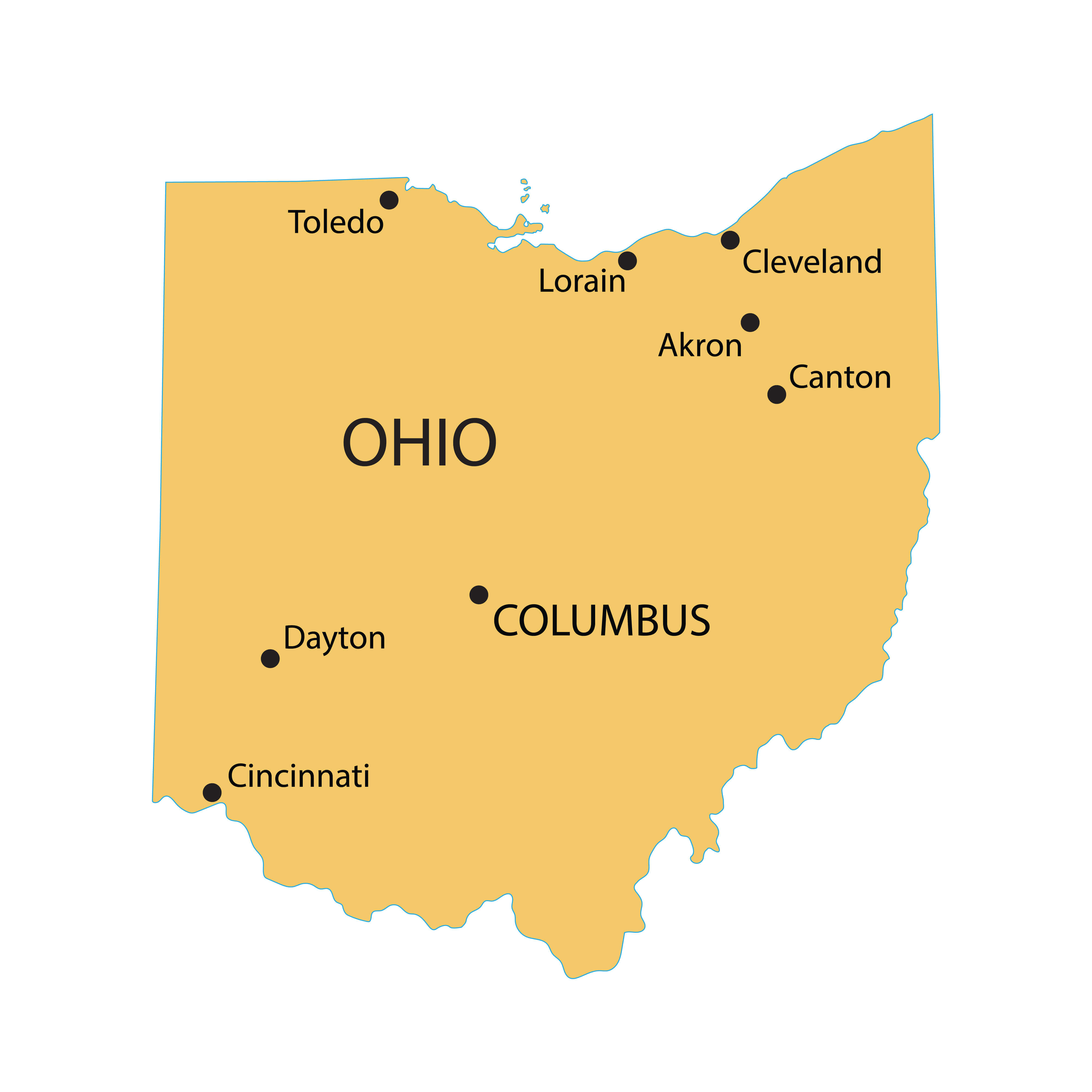 Ohio State Map With Cities And Towns : Large detailed elevation map of