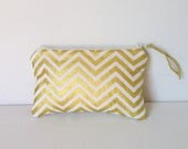 Gold Chevron Personalized Cosmetic Bag, Design Your Own Zipper Pouch, Make up Pencil Case, Coral - SandraSmithHandmade Gold Chevron Personalized Cosmetic Bag, Design Your Own Zipper Pouch, Make up Pencil Case, Coral - SandraSmithHandmade