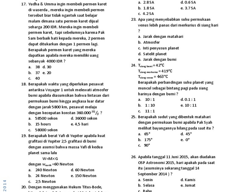 Contoh Soal Olimpiade Astronomi Dan Jawabannya - Belajar Jawaban