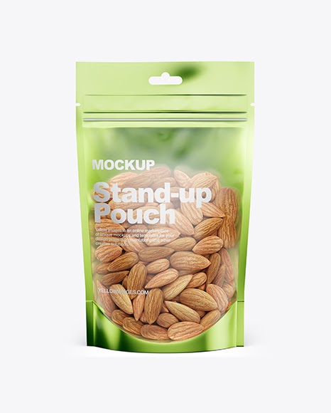 Download Download Psd Mockup Almond Bag Food Front View Glossy Glossy Pouch Metallic Mockup Nut Pack Package Pouch Stand Up Transparent Psd Yellowimages Mockups