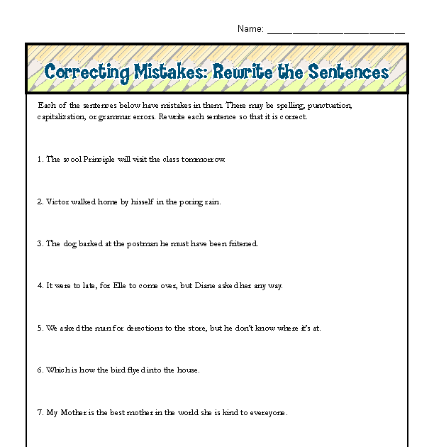 Easy Sentence Correction Worksheets 1st Grade