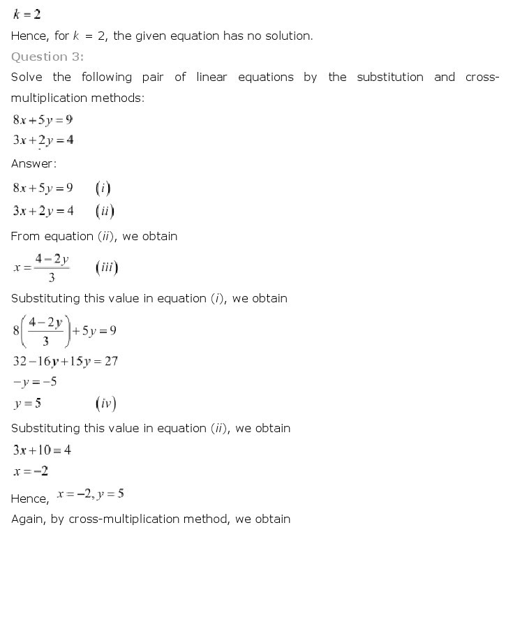 NCERT Solutions for Class 10th Maths Chapter 3 – Pair of Linear Equations in Two Variables