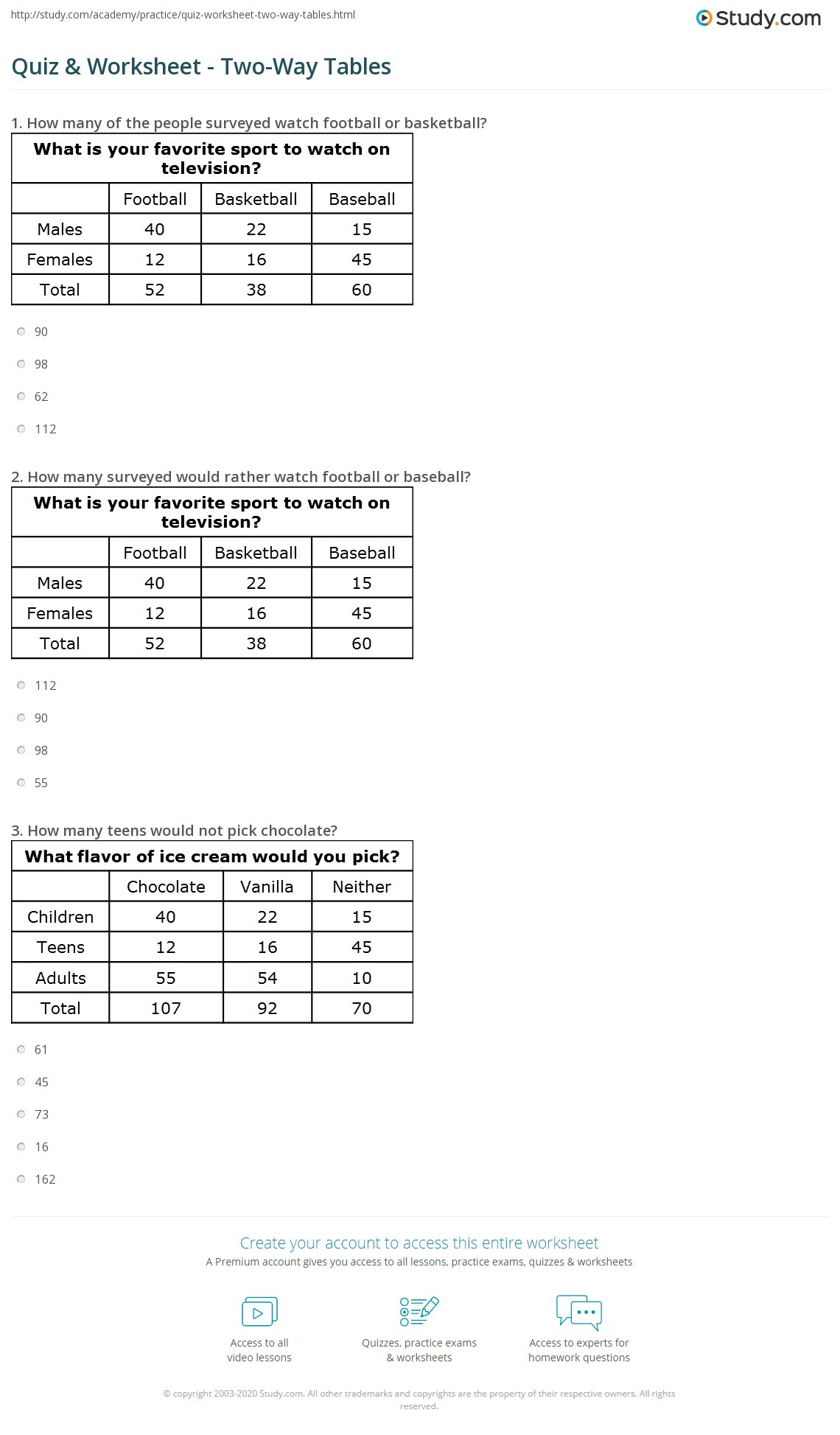 Two Way Frequency Table Practice With Answers | Awesome Home