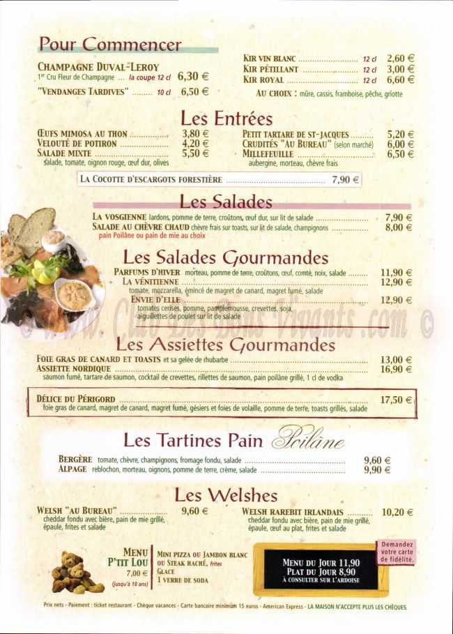 Au Bureau Restaurant Carte | Carte