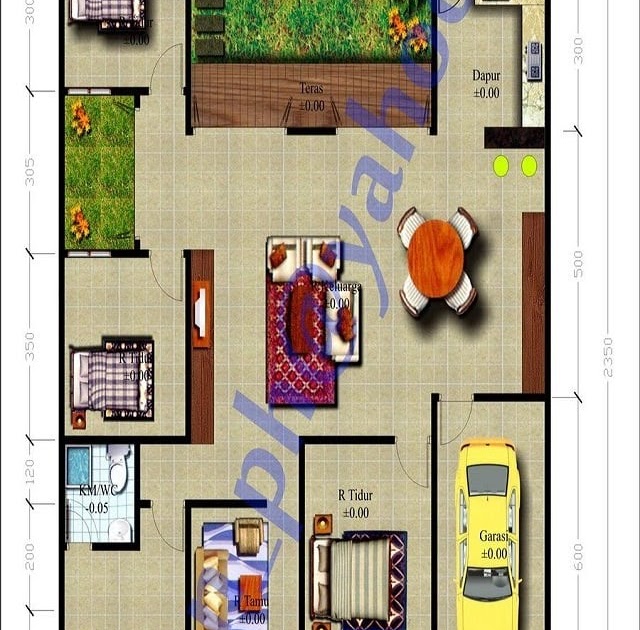 10 Desain denah rumah 3 kamar ukuran 7x9