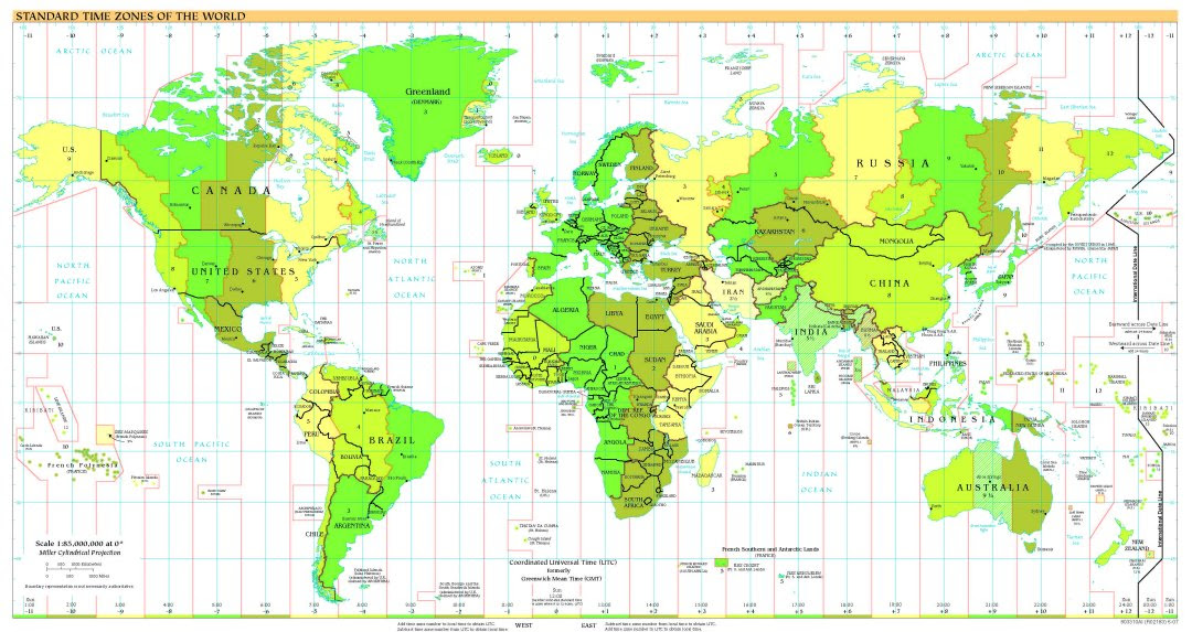 Free High Resolution Map of World Time Zones