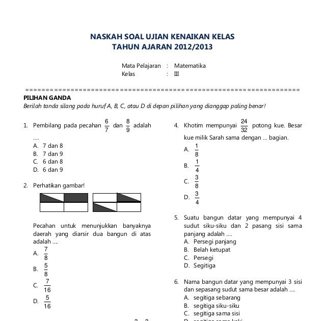 Soal Matematika Kelas 4 Sd Bab Pecahan - Dunia Sosial