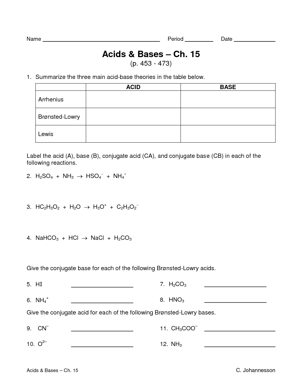 32 Acid And Bases Worksheet Answers