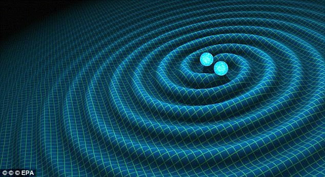 Physicists think that unknown dimensions could cause ripples through reality by modifying gravitational waves - changes in the space-time fabric. These waves can also be triggered by two colliding planets or black holes (artist's impression)