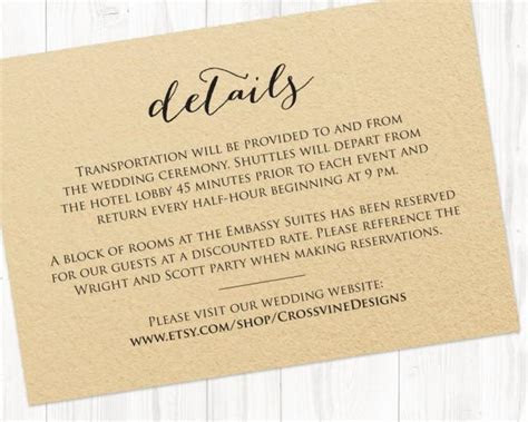Details Card Insert, Wedding Information Card Template Details Card Insert, Wedding Information Card Template