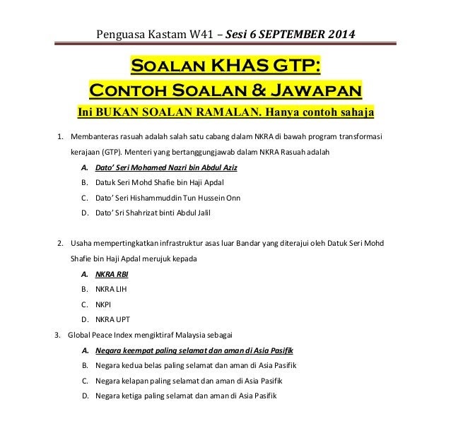 Contoh Soalan Exam Jpa - Mau Tahu b