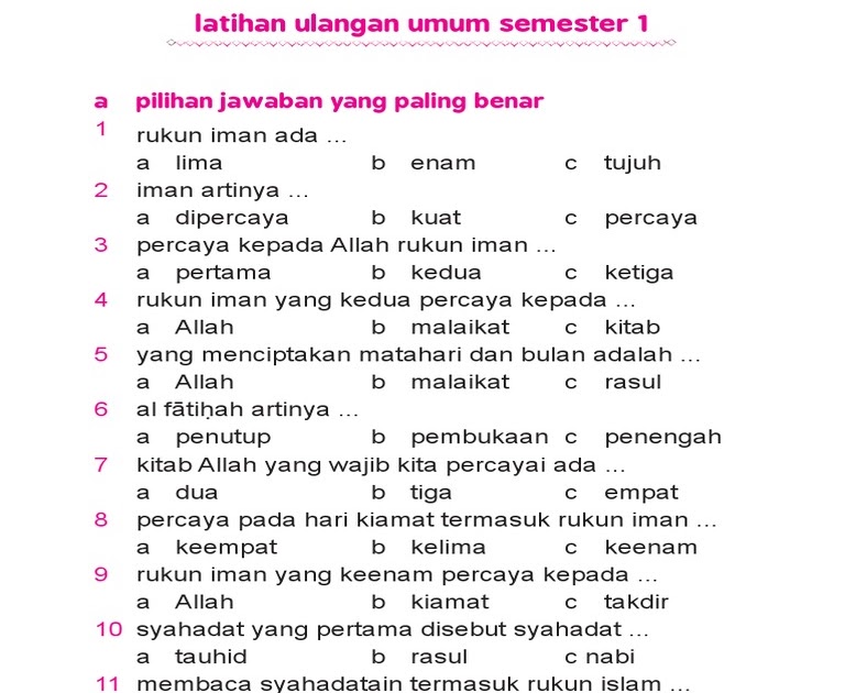 Soal Pas Agama Kelas 1 Sd 2019 Pikiran Soal