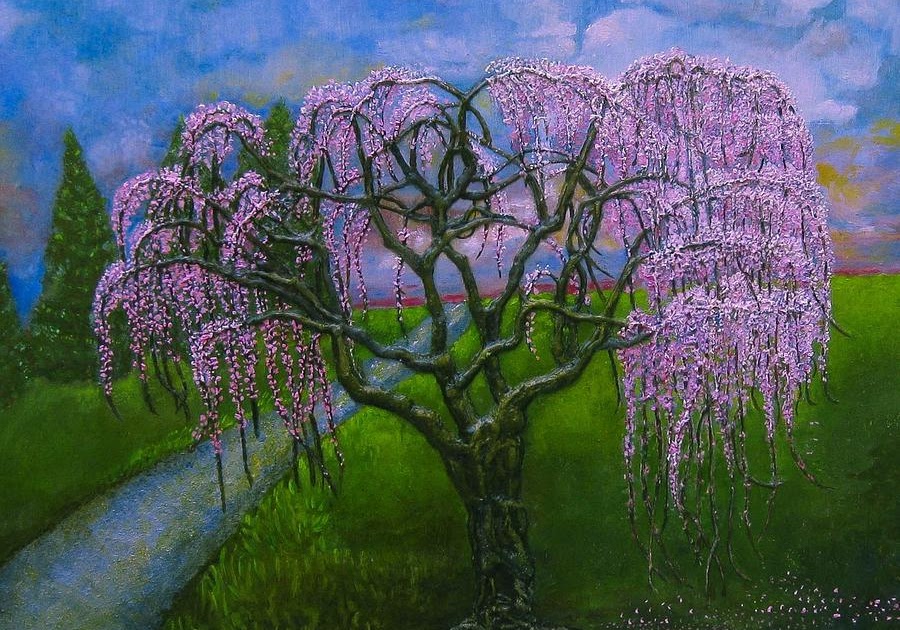 Acrylic Cherry Tree Painting / Japanese Cherry Blossom Tree Painting at ...