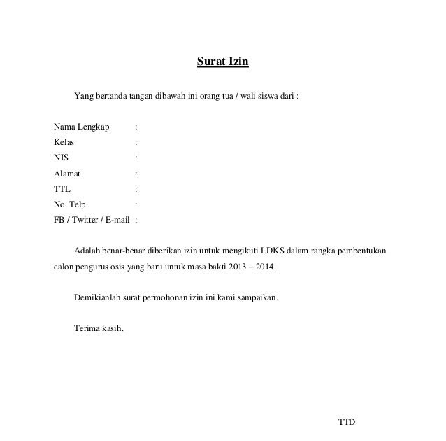 Contoh Surat Izin Orang Tua Kegiatan Ldk - Contoh Surat