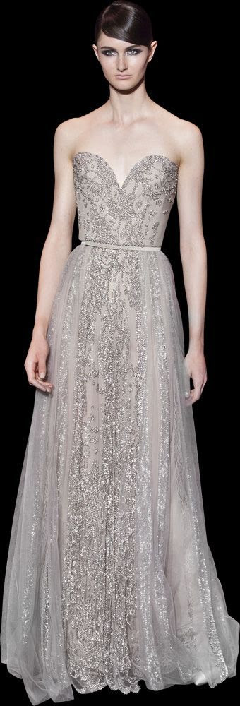 Elie Saab 2014 Haute Couture | Silver sweetheart shaped embroidered ...