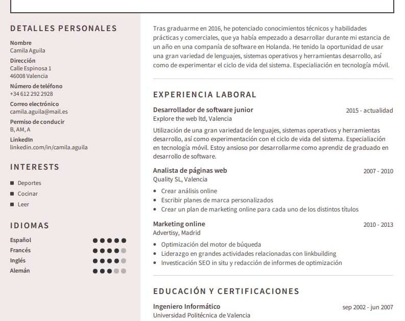 Curriculum Vitae Objetivo Profesional Ejemplo Richard Torres Ejemplo