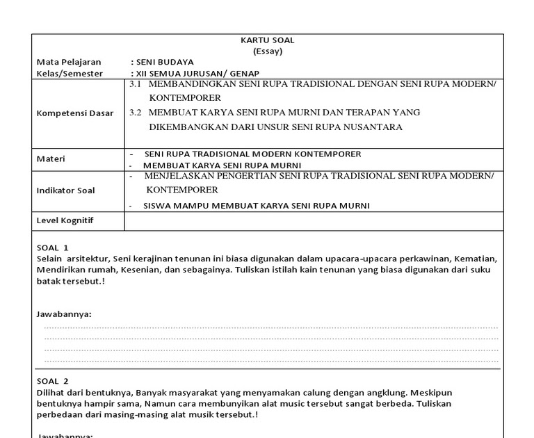 Soal Essay Tentang Pameran Karya Seni Rupa Soal Terpadu