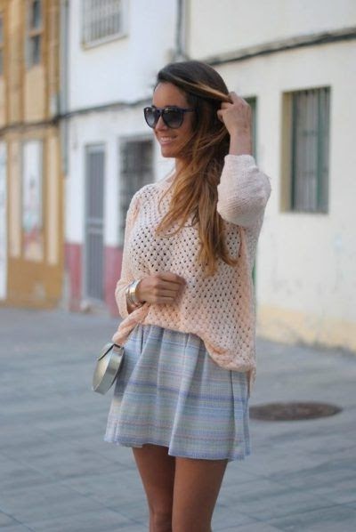 120 Knit sweater tucked loosely into a pleated skirt. - Fashion ...