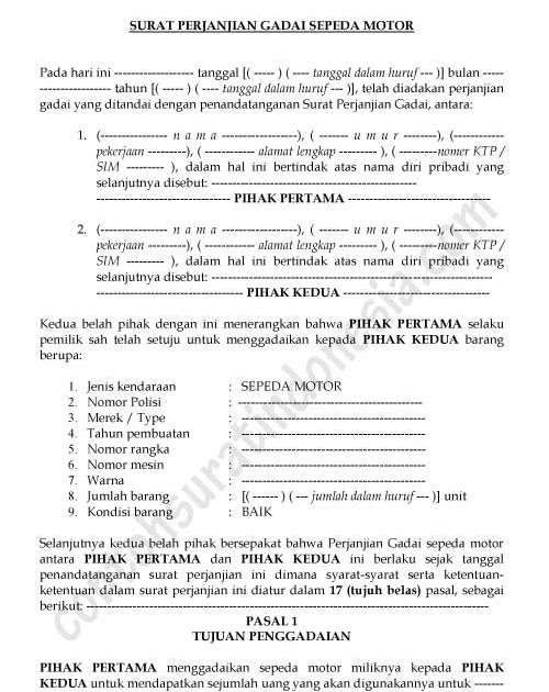 Contoh Surat Perjanjian Gadai Motor Pdf Contoh Surat