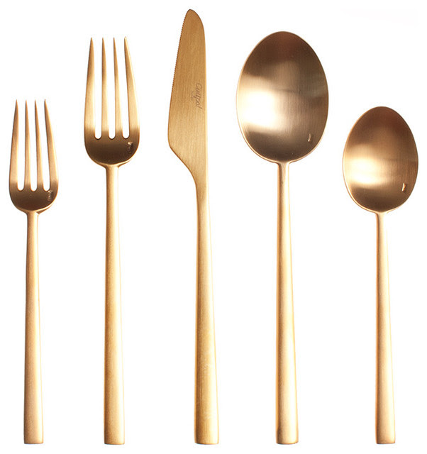 Rondo Gold Cutlery, 5-Piece Set - modern - flatware - by HORNE