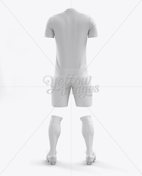 Download Men’s Full Soccer Kit with V-Neck Shirt Mockup (Back View) PSD