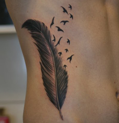 Best Tatto Design: Side Body Bird Crow Feather Tattoos