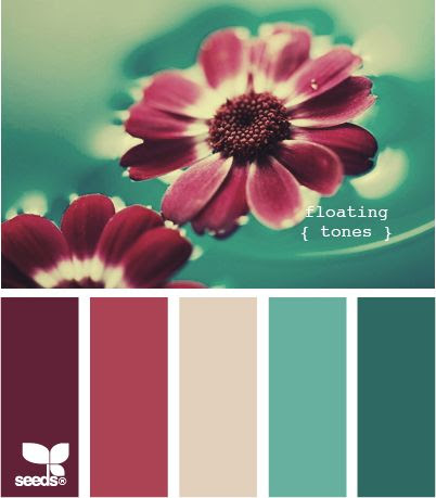 http://www.pinterest.com/pin/103019910197748598/ Family room is the lighter teal color; need to add the burgundy accents an excellent palette bringing in rich earthy fire burgundy light airy creams and teals as water