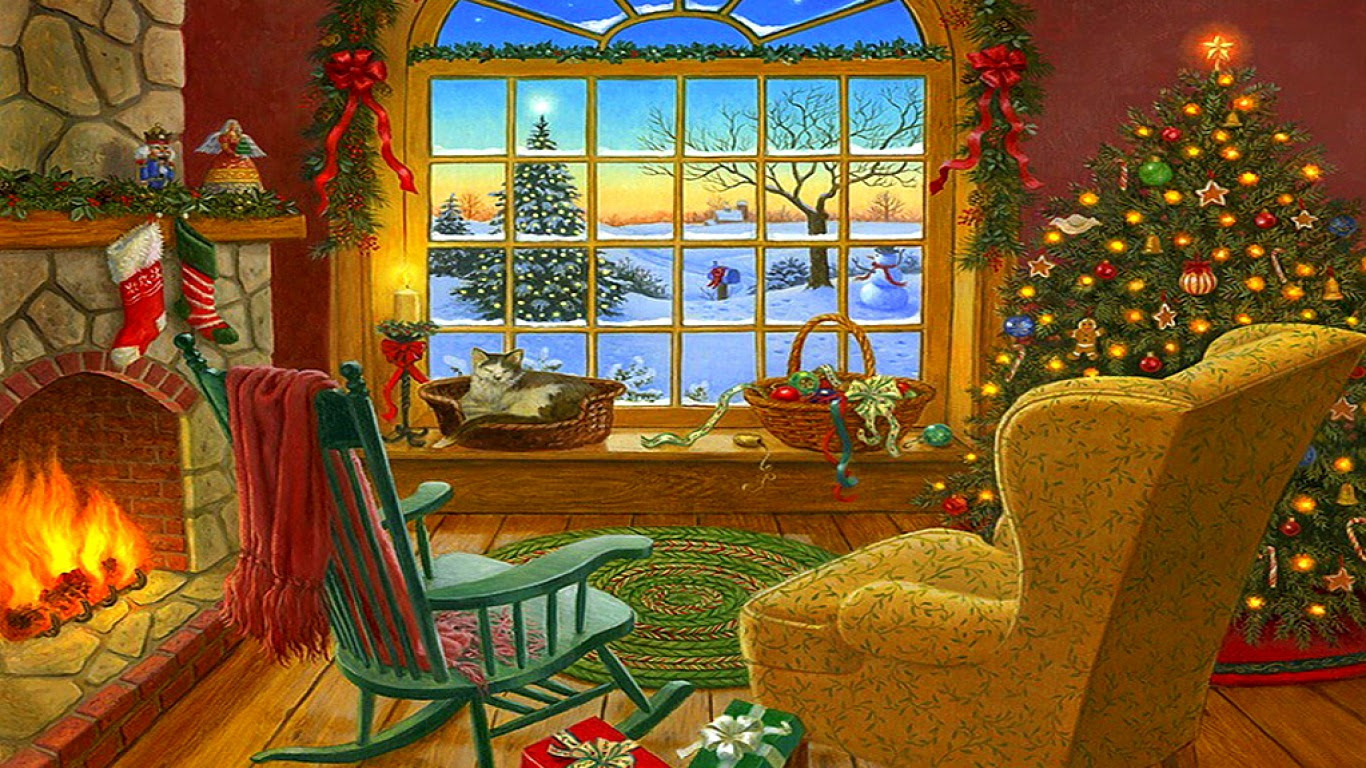 cozy christmas living room paintings