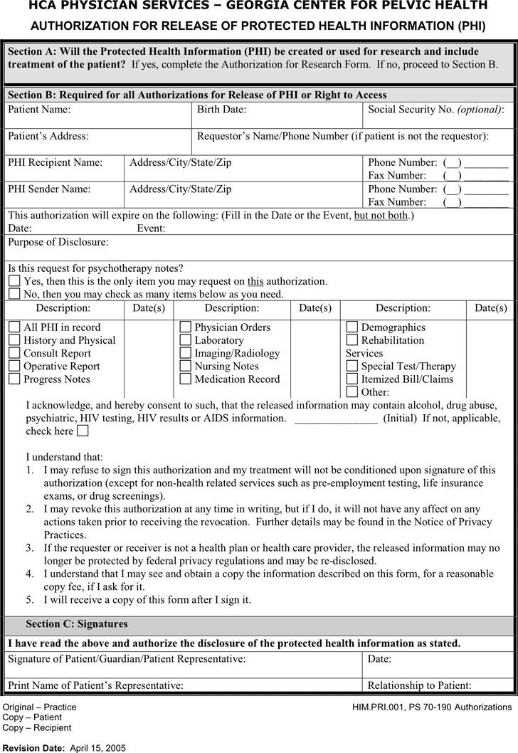 Authorization Permanente Kaiser Medical Records Form