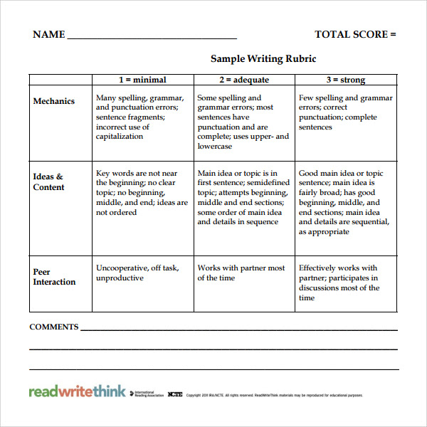 rubric for and against essay