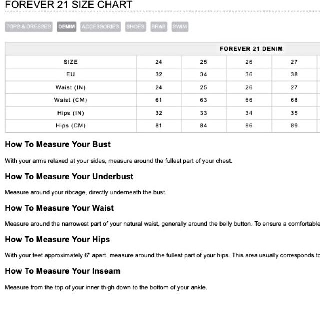 Forever 21 Size Chart - Greenbushfarm.com