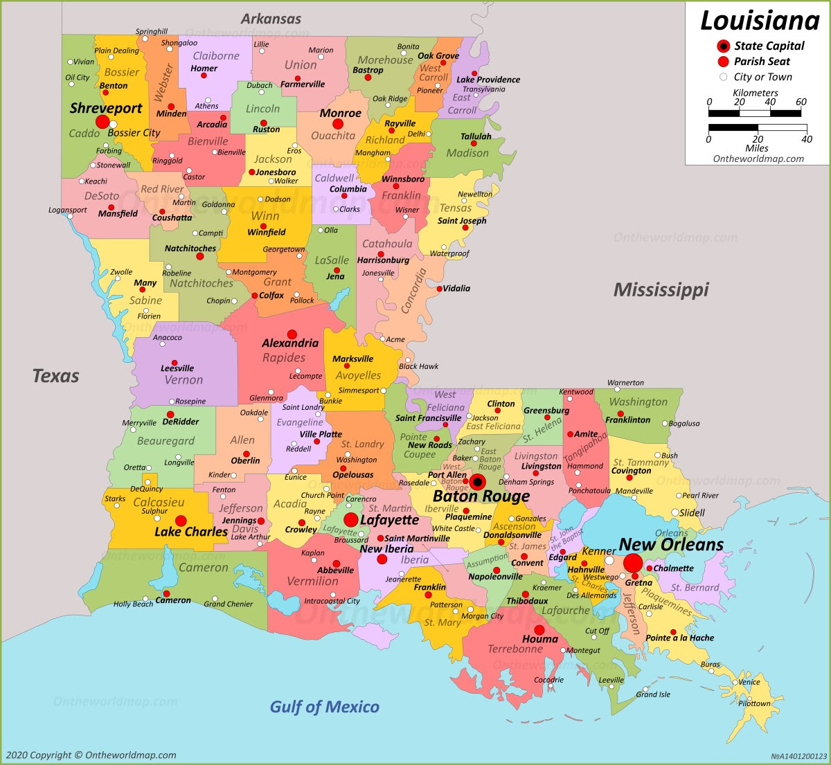 Map Of Louisiana Parishes With Cities Florida Gulf Map