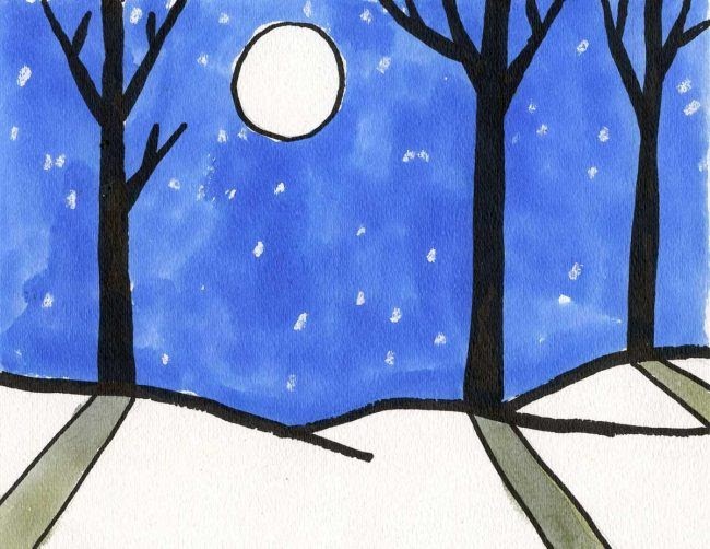 Draw A Winter Landscape Step By Step - How To Draw Winter Scene Page 1