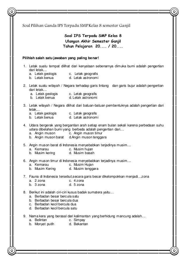 Soal Dan Jawaban Ips Kls 9 Semester 1