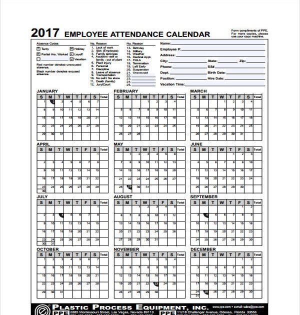 Free Printable Attendance Calendar 2022