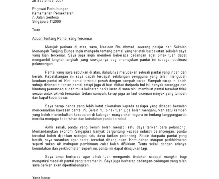 Contoh Surat Rasmi Aduan Kerosakan Jalan Raya - Rasmi My