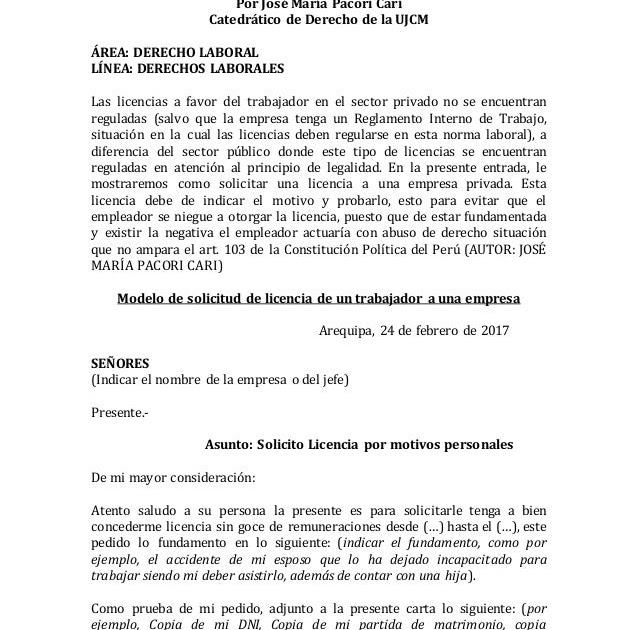 Carta De Solicitud De Permiso Laboral Por Motivos Personales Images