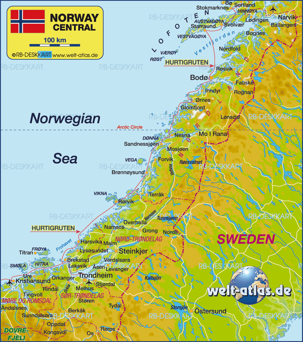 Kort Over Norge Med Byer | Kort