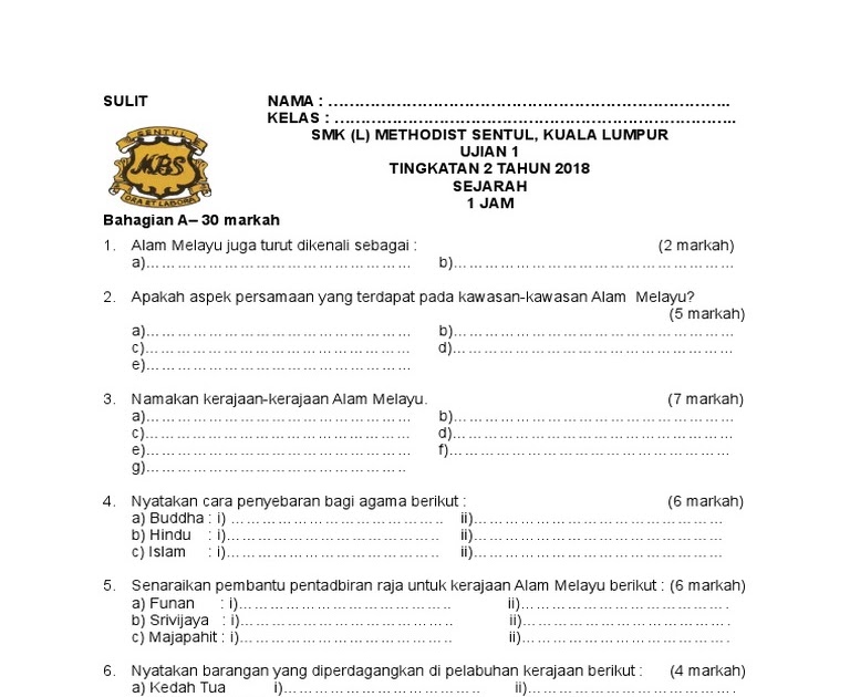 Latihan Sejarah Tingkatan 1 Bab 2 Dan Jawapan  malakowes